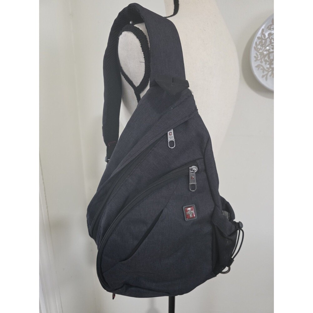 Nice Unisex Swiss Gear Tech Sling Bag Black Multiple Zippered Compartments VguC